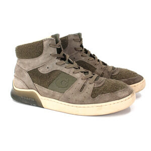 COACH Skateboard Citysole High Top Fuzzy Felt Panels Army Green Sneakers 10.5